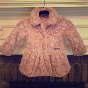Girls Pink Faux Fur Coat by CK Jeans in 3T